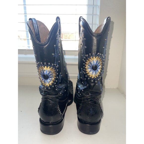 JUGO Hand Embroidered Studded Men's Black Leather Cowboy Boots Size 9 - Picture 9 of 16